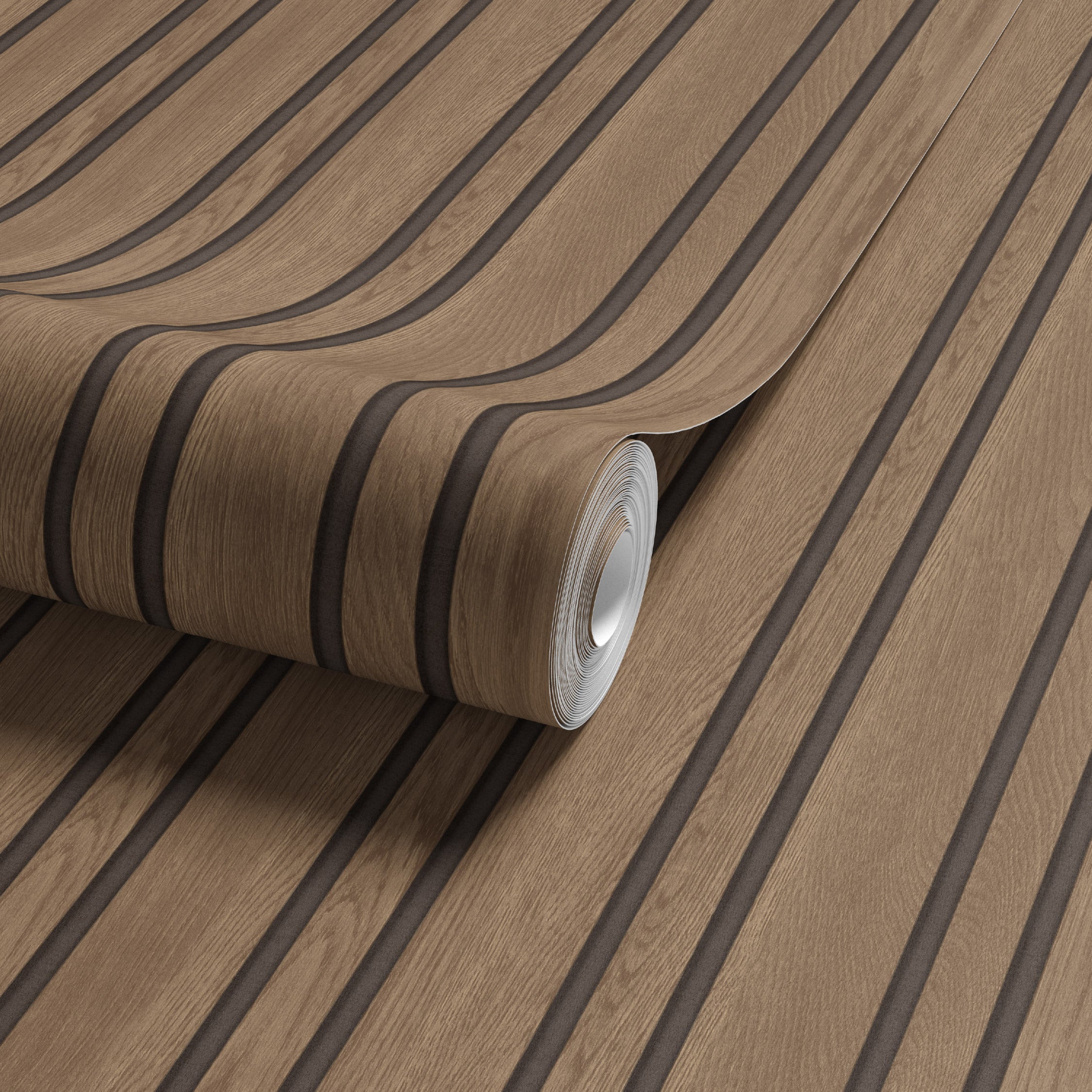 Pinstripe Wood Slats Brown Wallpaper