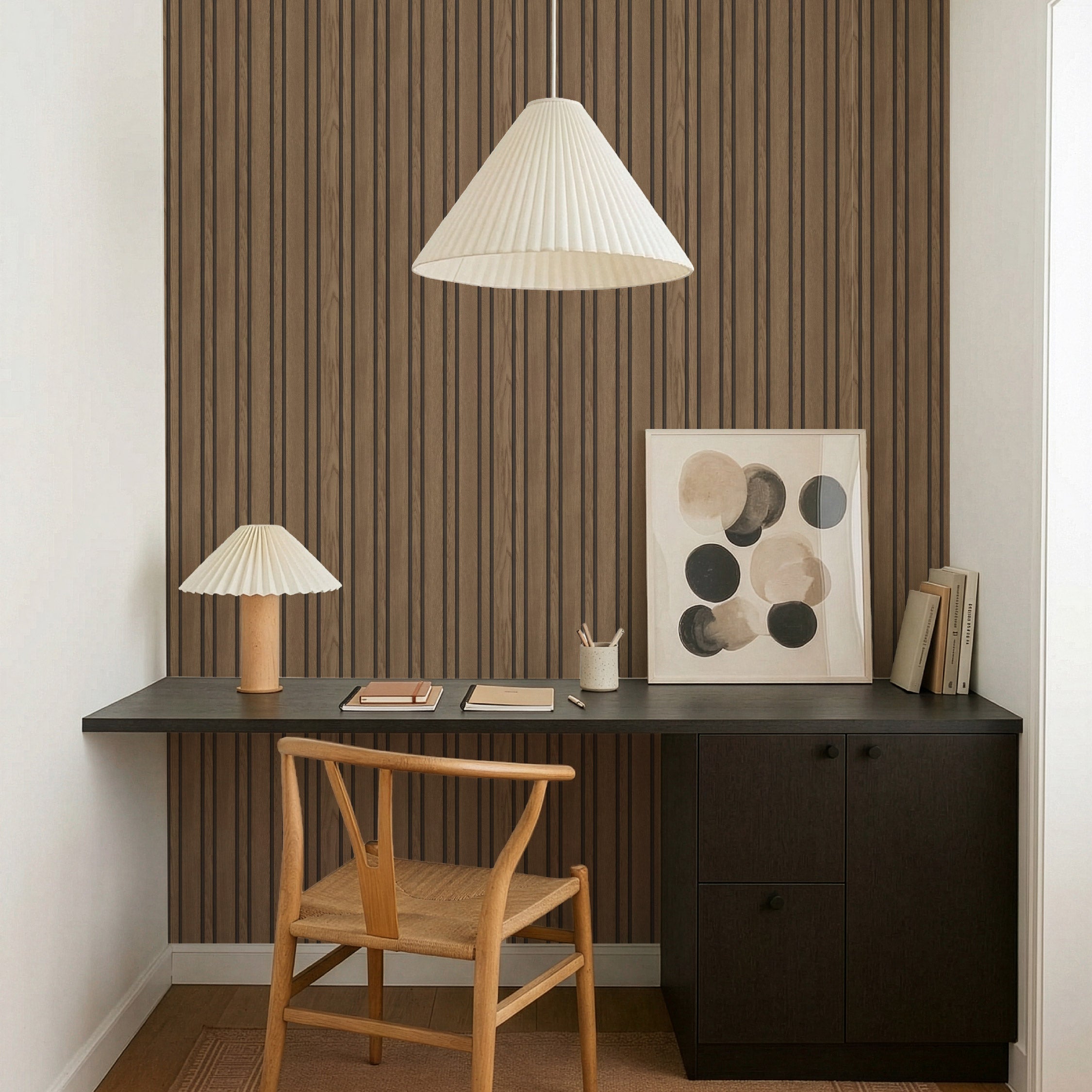 Pinstripe Wood Slats Brown Wallpaper