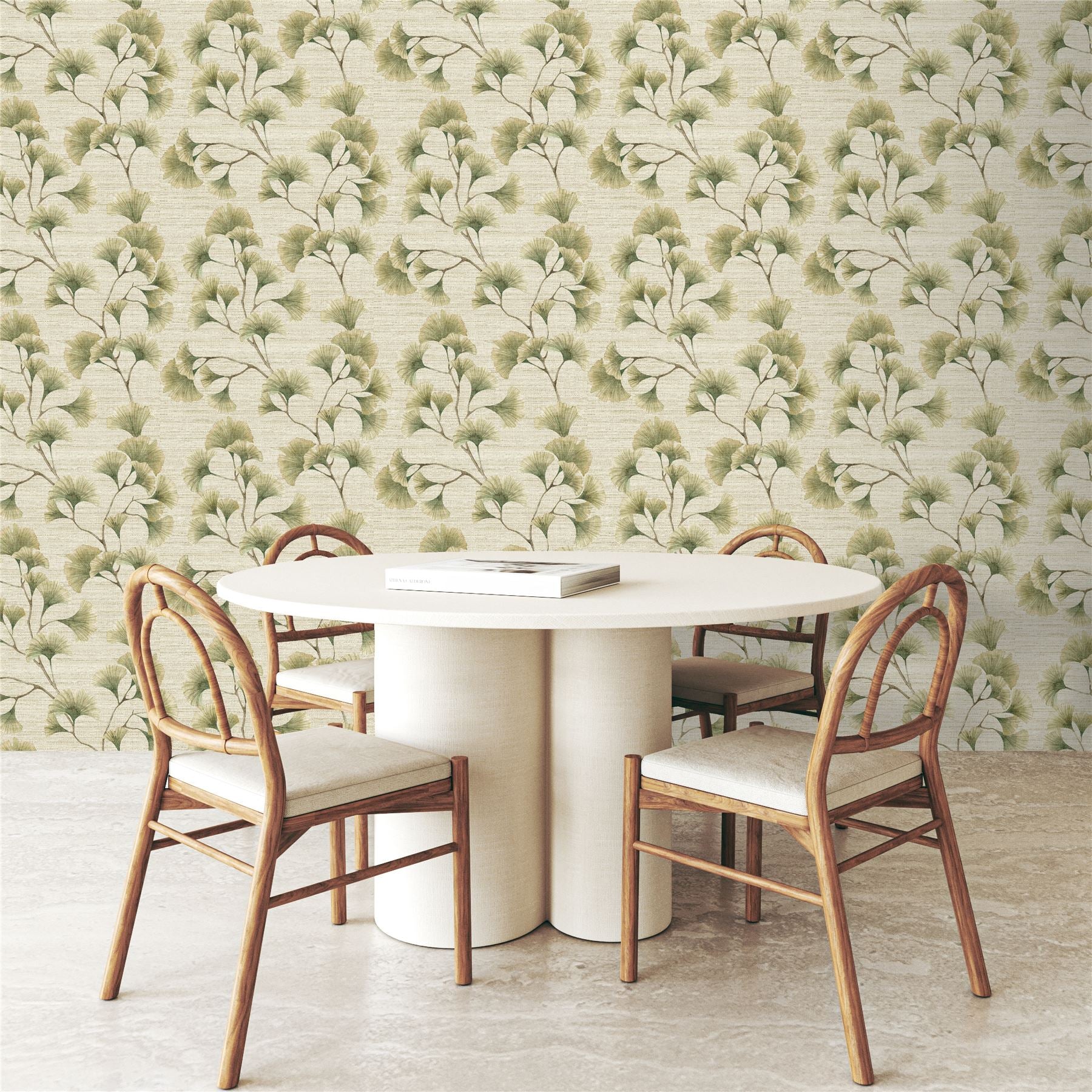 Ginkgo Leaf Trail Green/Neutral Wallpaper