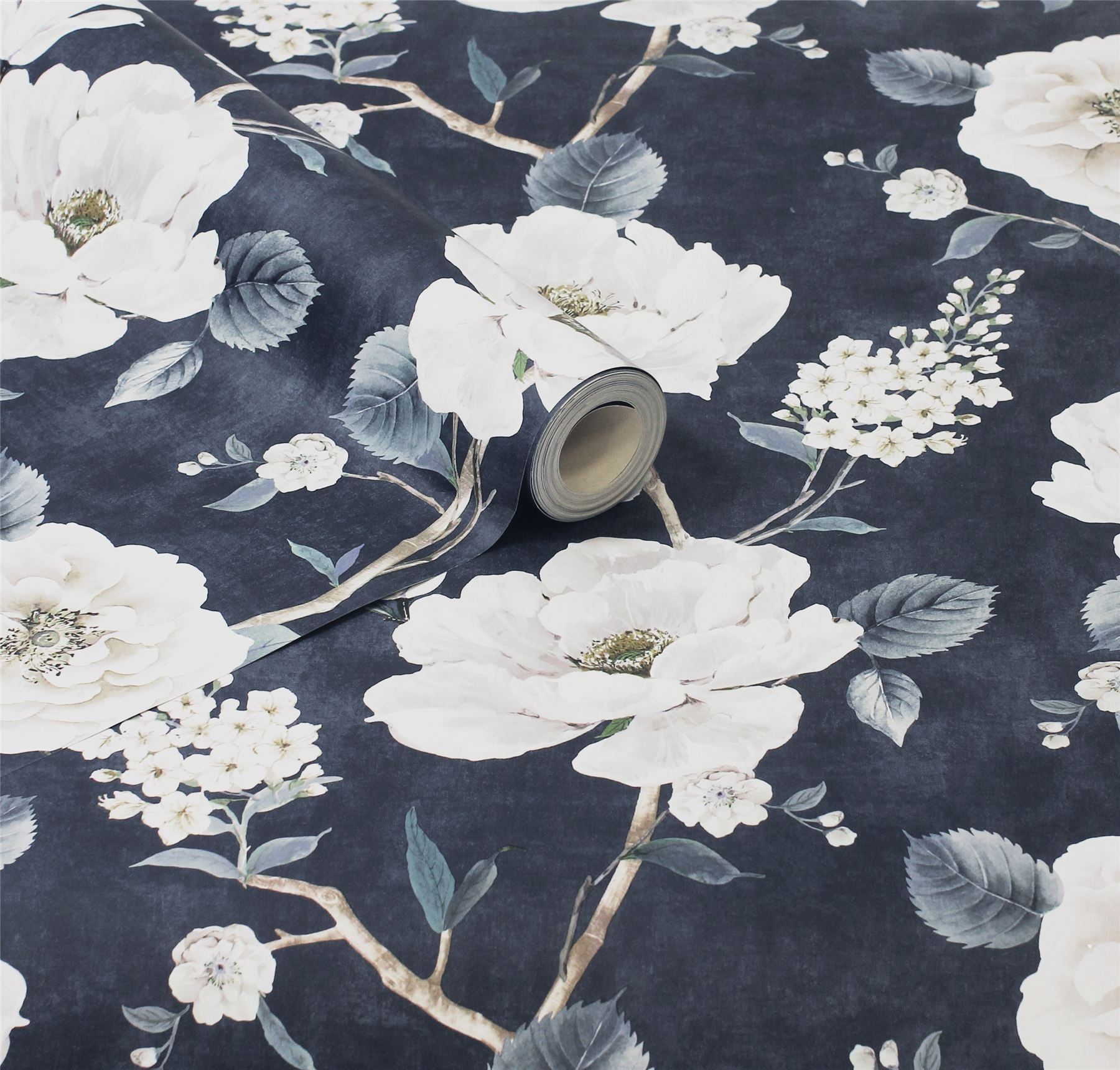 Ashley Floral Navy Wallpaper