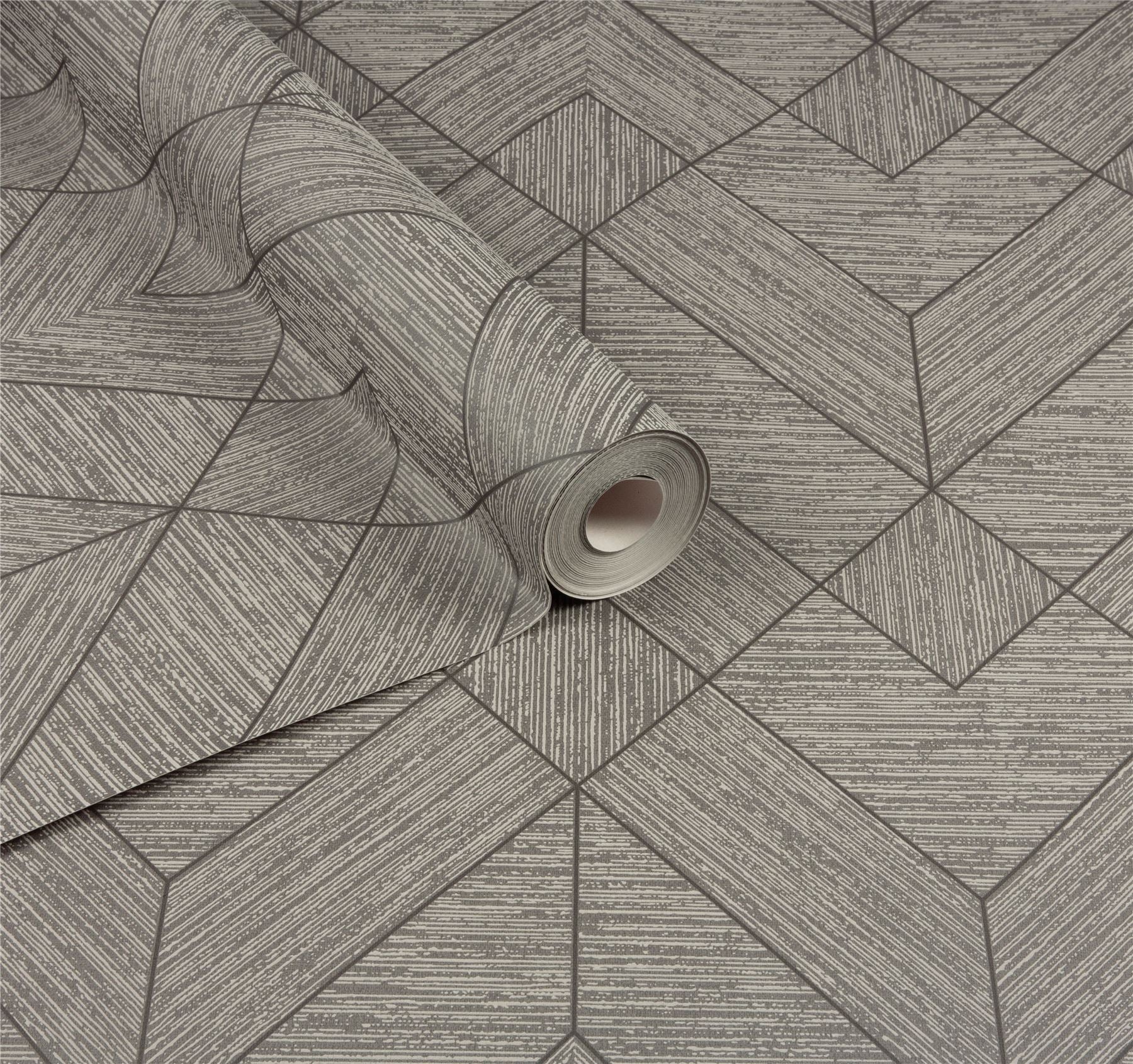 Wood Grain Geo Charcoal / Gold Wallpaper