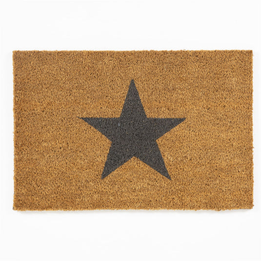 Astley Printed Star PVC Backed Coir 40x60cm Natural Charcoal Doormat
