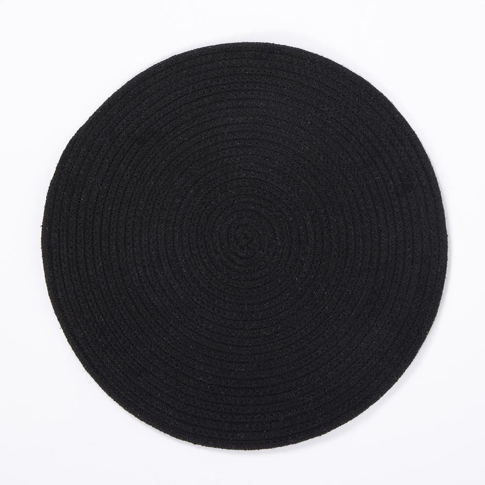 Tweed  Round Cotton 38cm Black Set of 2 Placemats