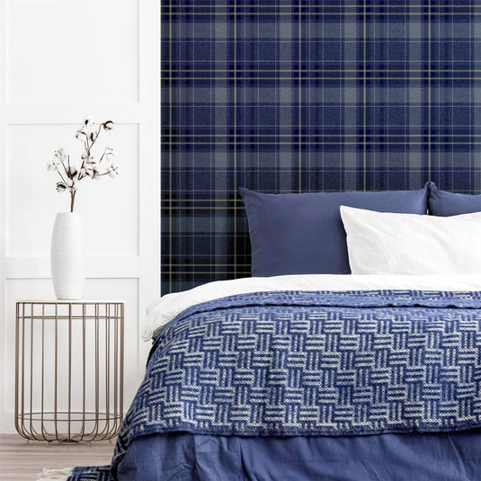 Twilled Plaid Navy/Gold Wallpaper sw12