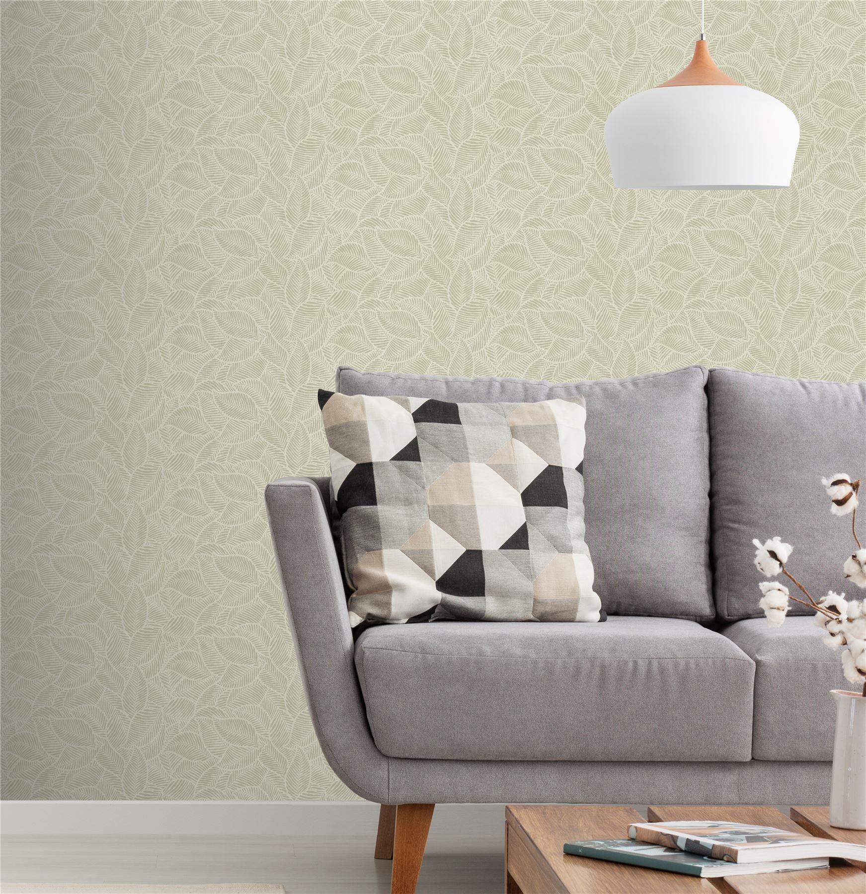 Leaf Print Sage Wallpaper