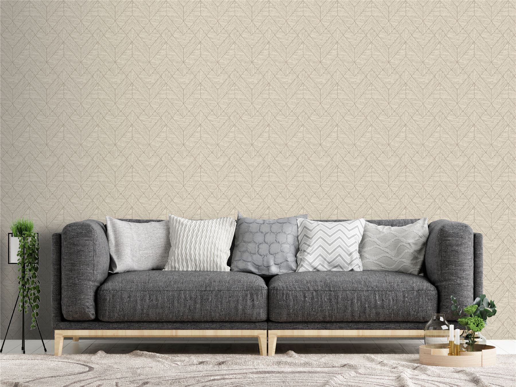 Wood Grain Geo Neutral / Gold Wallpaper