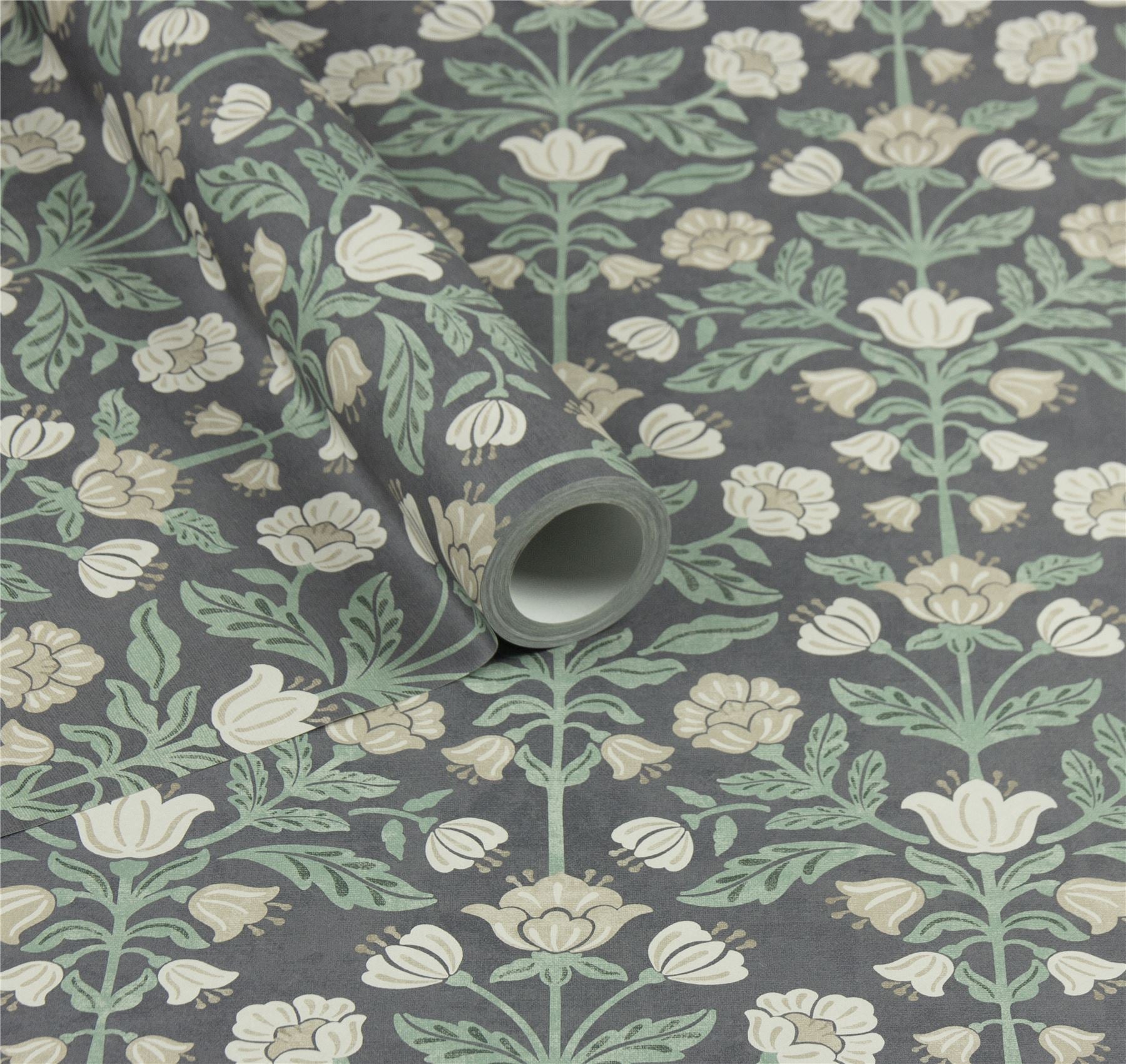 Modern Floral Damask Navy Wallpaper