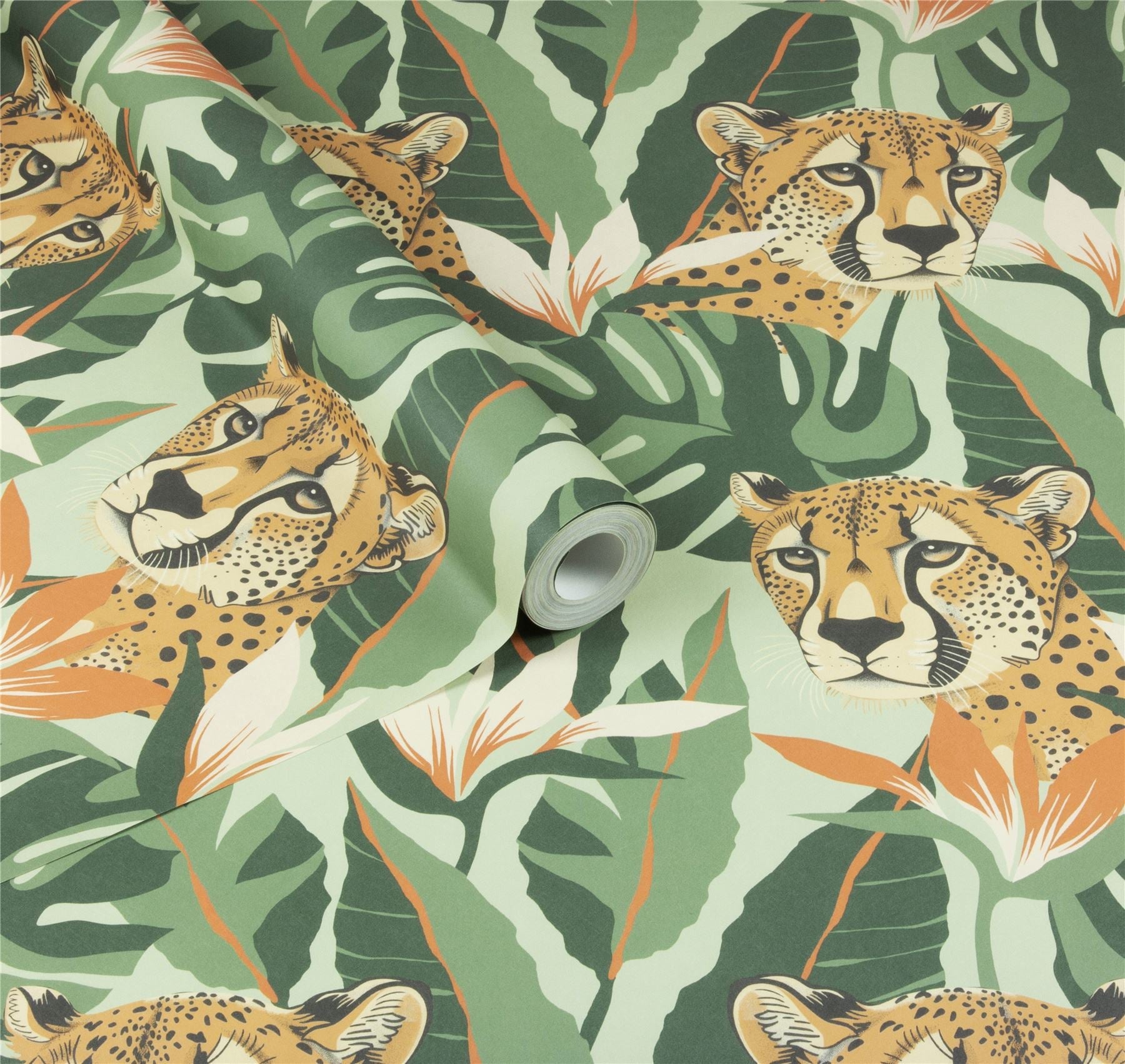Jungle Leopard Green Wallpaper
