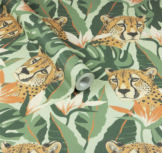 Jungle Leopard Green Wallpaper