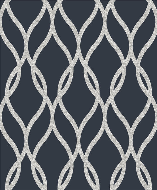 Sequin Trellis Navy/Silver Wallpaper