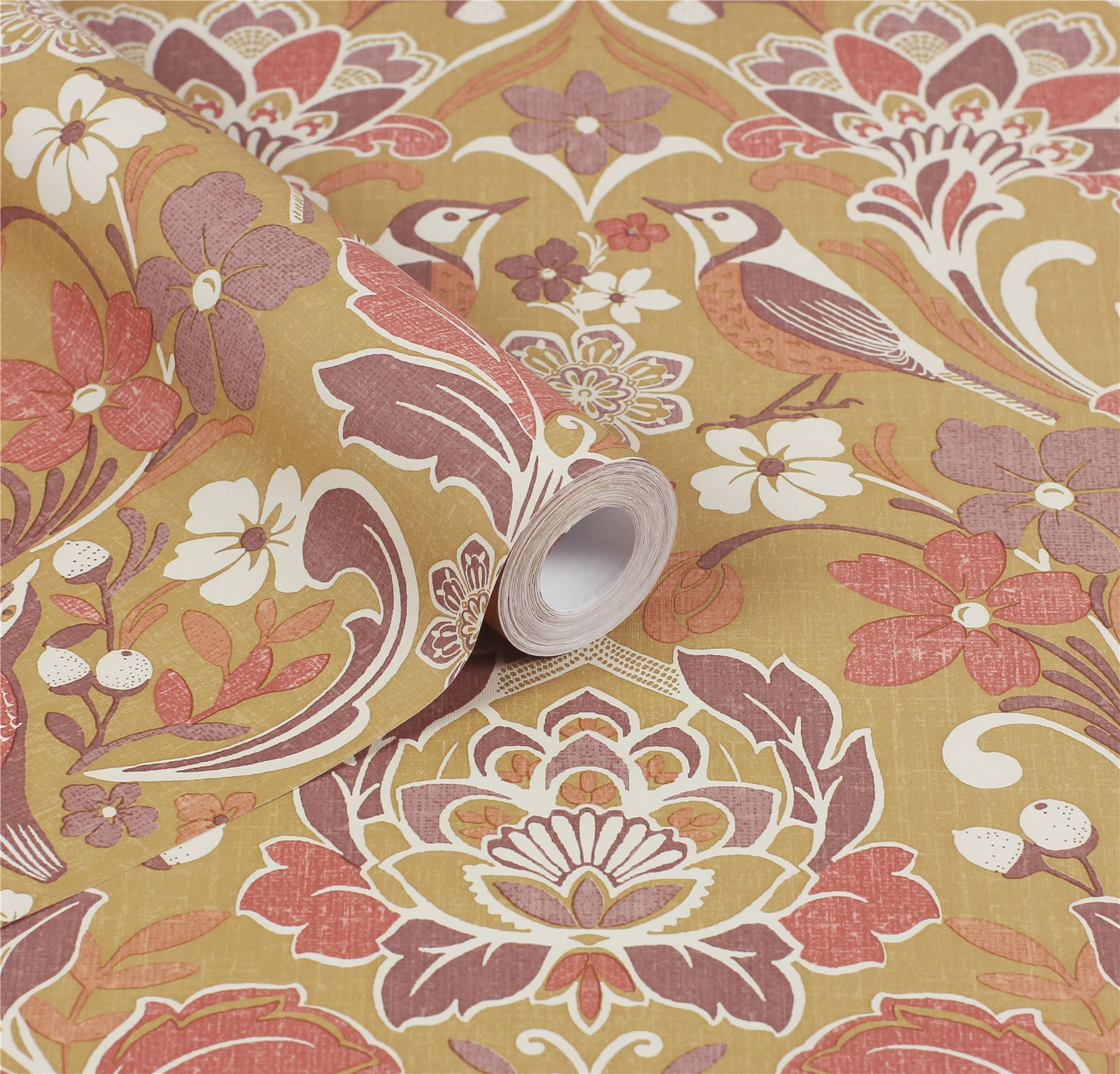 Folk Floral Ochre Wallpaper