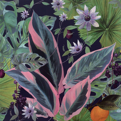 Passion Flower Navy Wallpaper