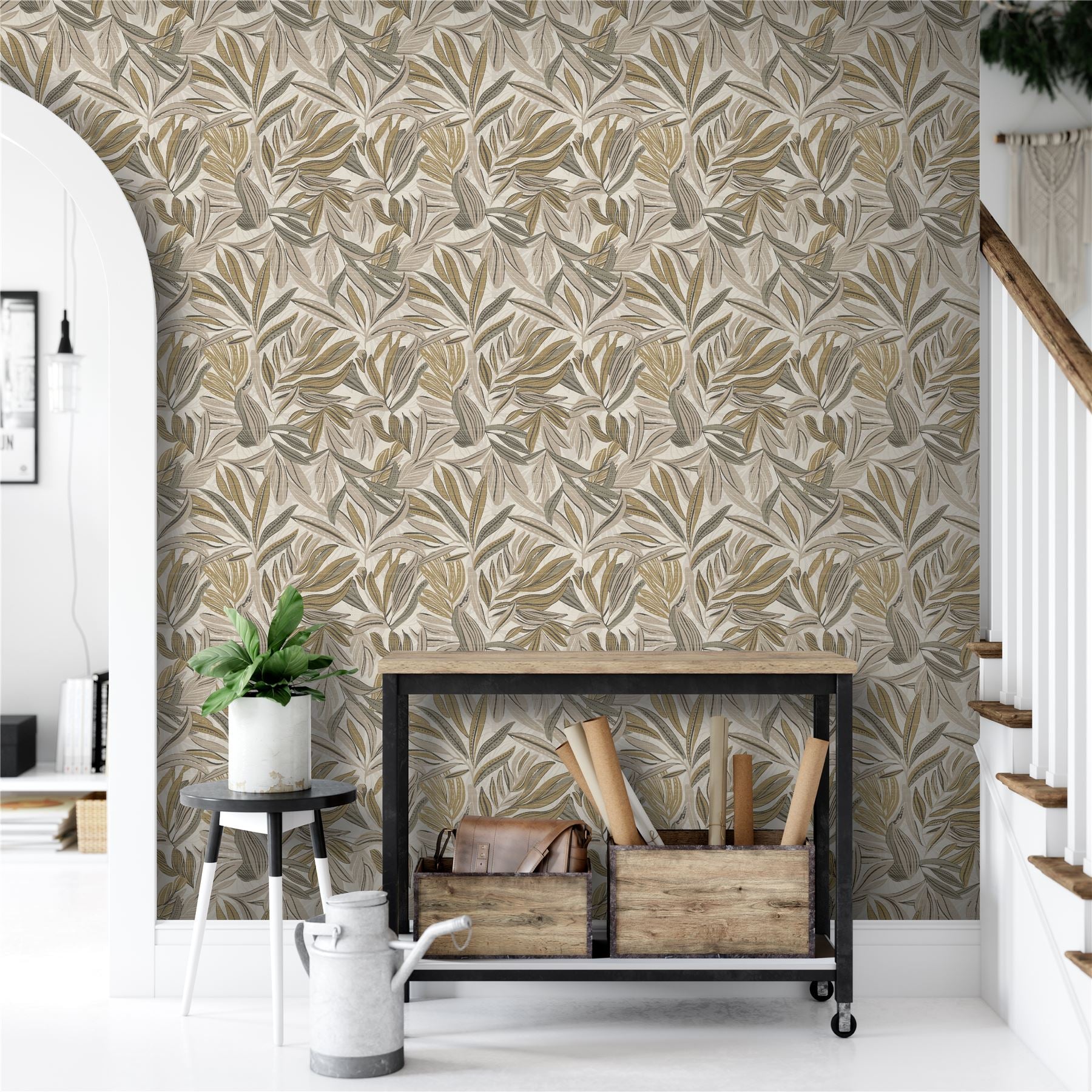 Graphic Tropical Leaf Neutral Wallpaper