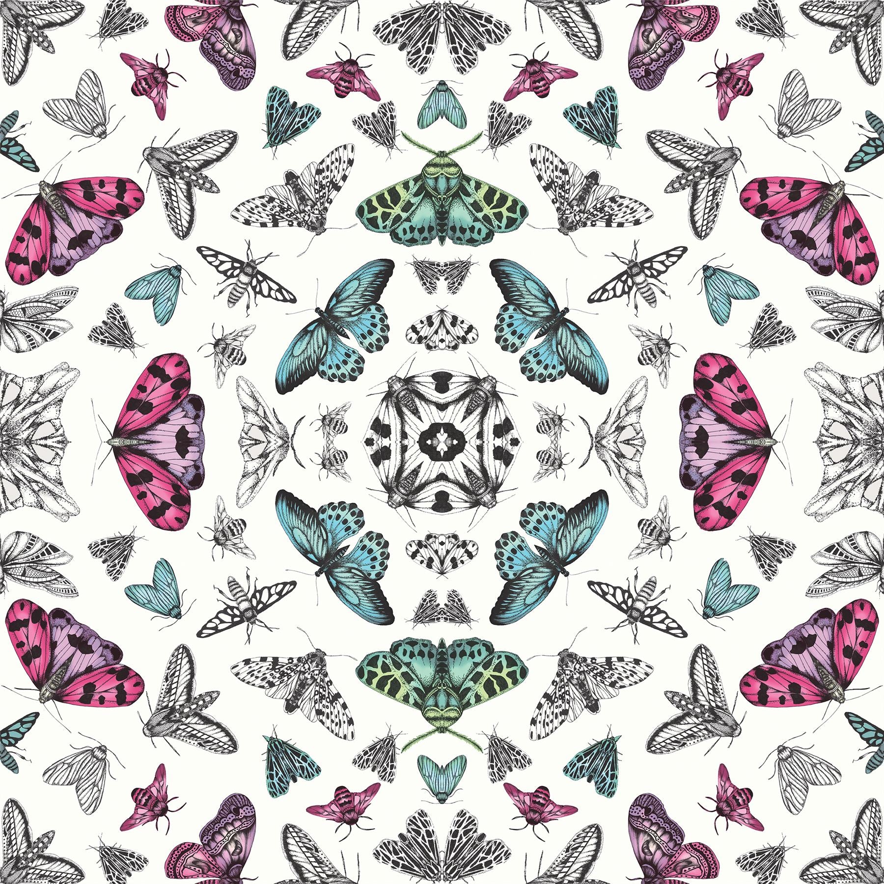 Glitter Bug White Multi Wallpaper