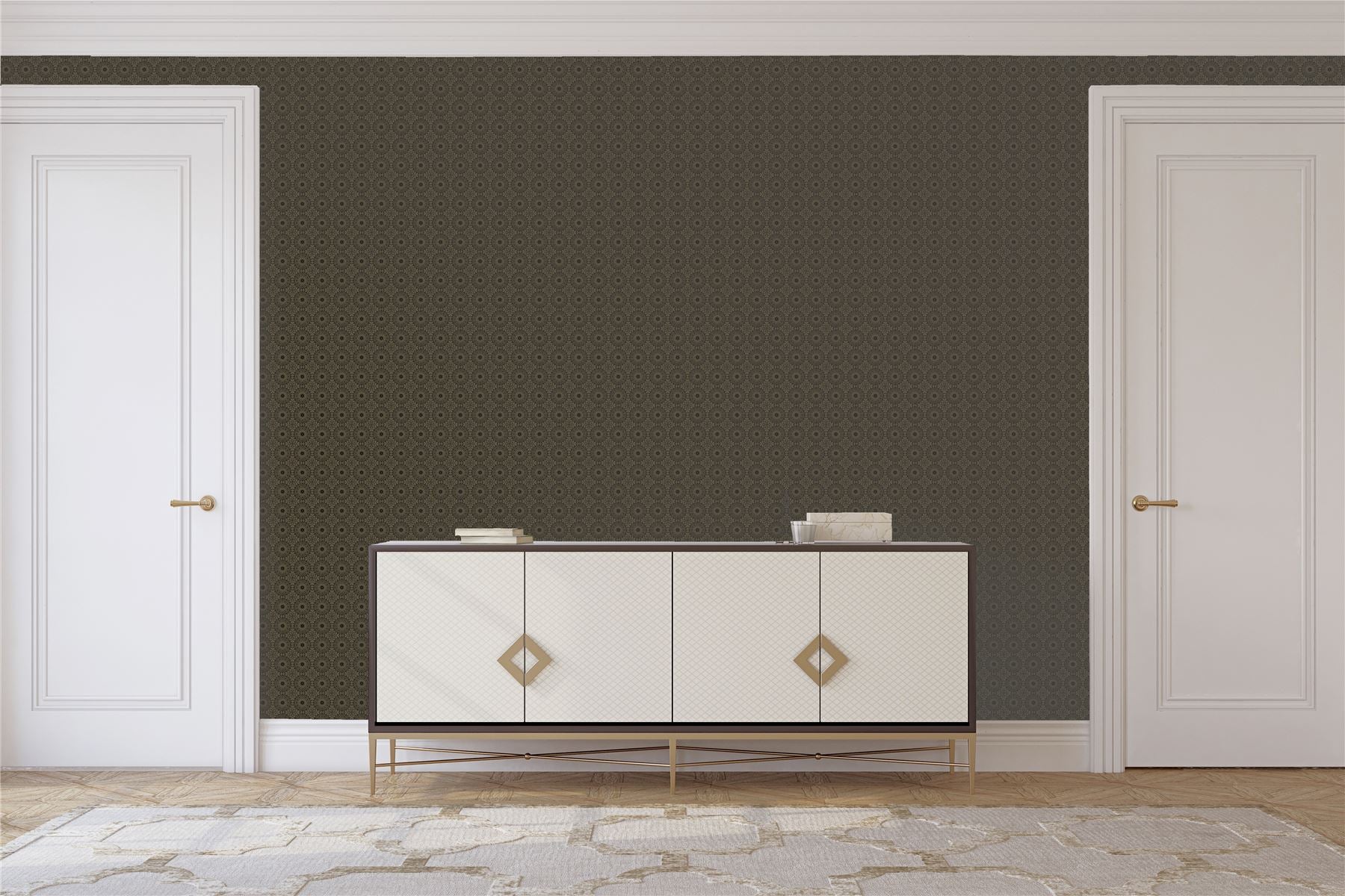 Symmetrical Chic Black and Gold Wallpaper