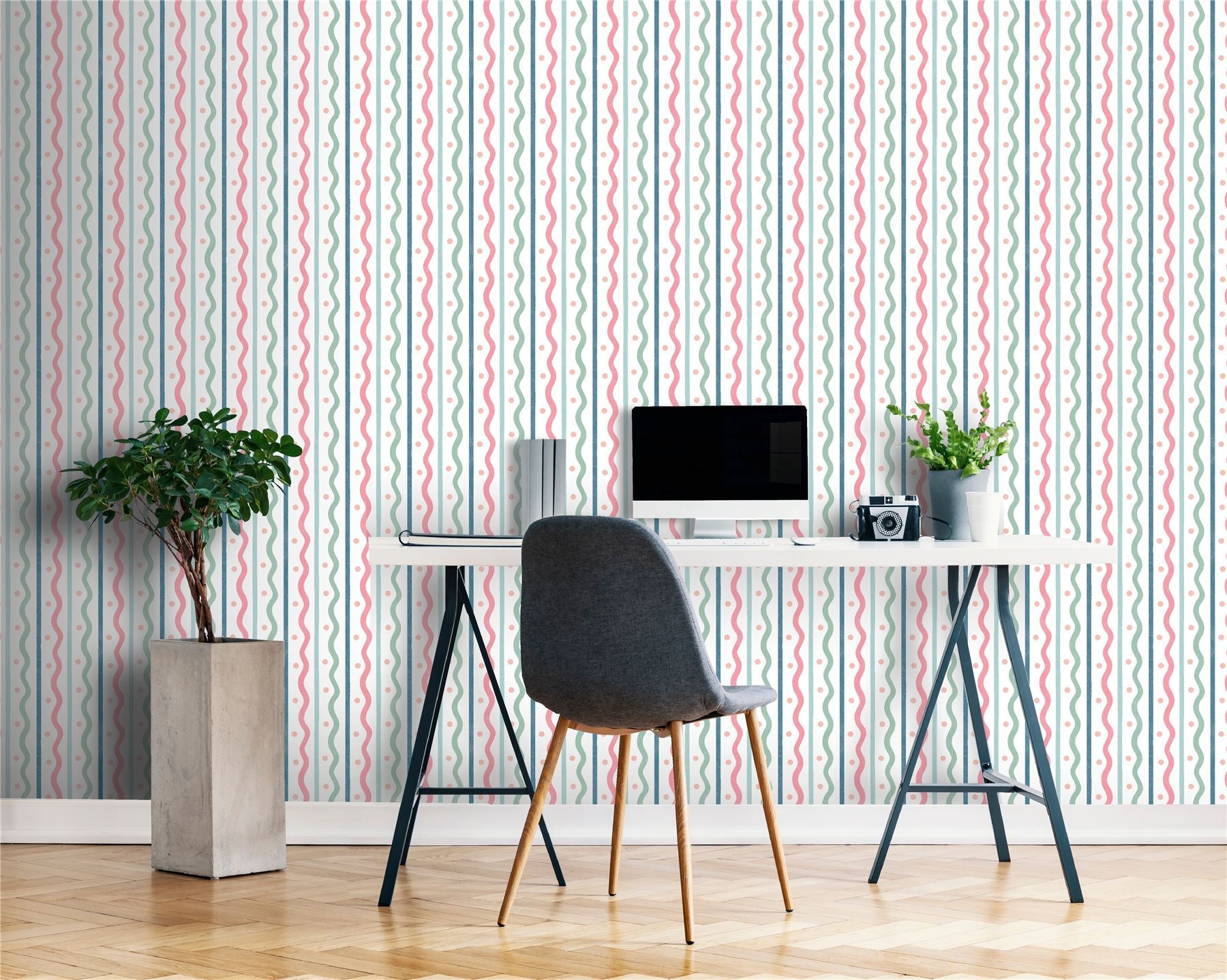 Squiggle Stripe Pink Multi Wallpaper