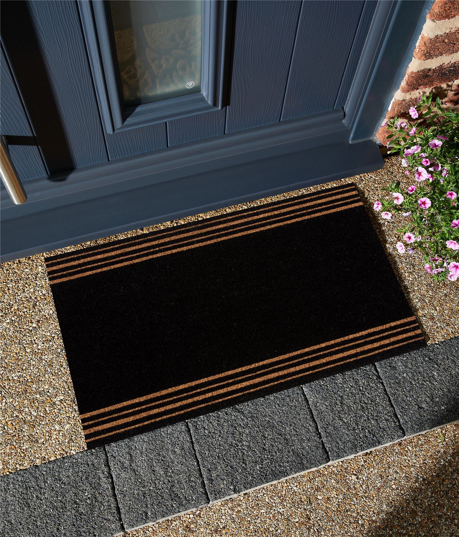 Astley 4 Stripes Latex Backed Coir 45x75cm Black Doormat