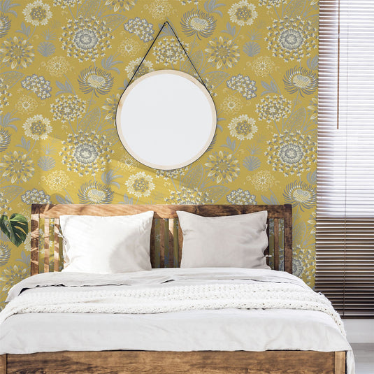 Vintage Bloom Mustard Yellow Wallpaper