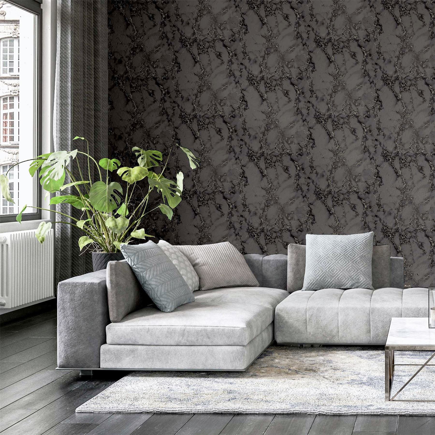 Carrara Marble Charcoal Wallpaper