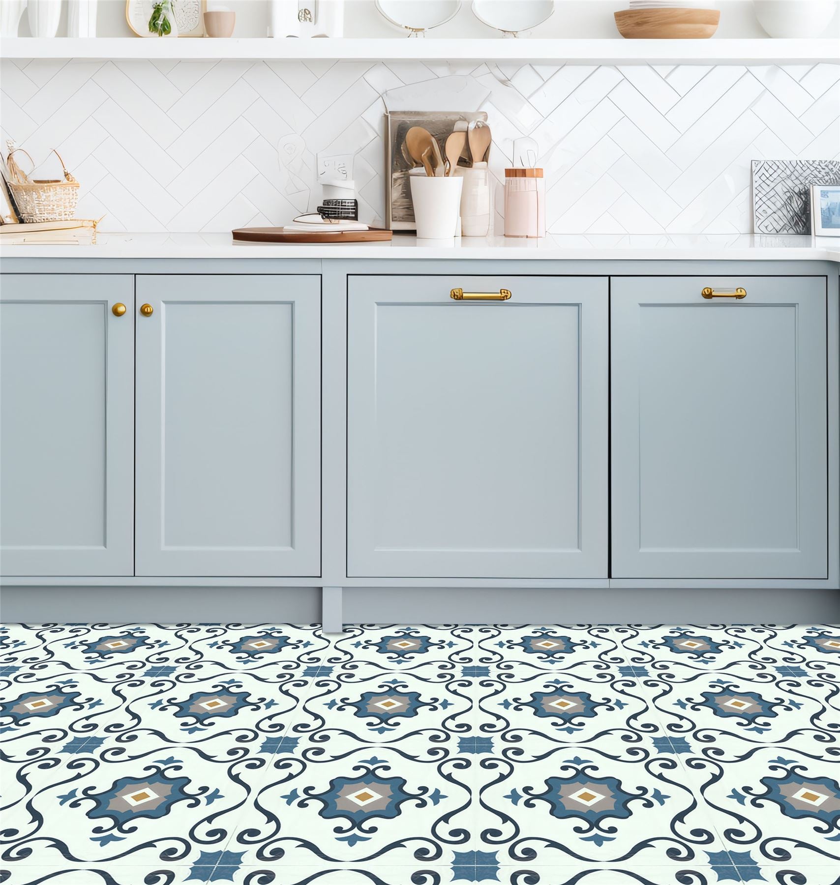 Floor Tile Motif 30.5x30.5cm Blue (10 Tiles Per Pack) - sw6