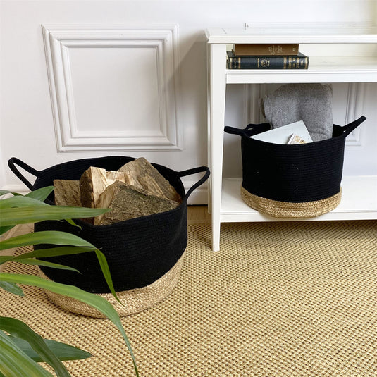 Beddington Cotton/ Jute 45x45x32cm Black Set of 2 Baskets