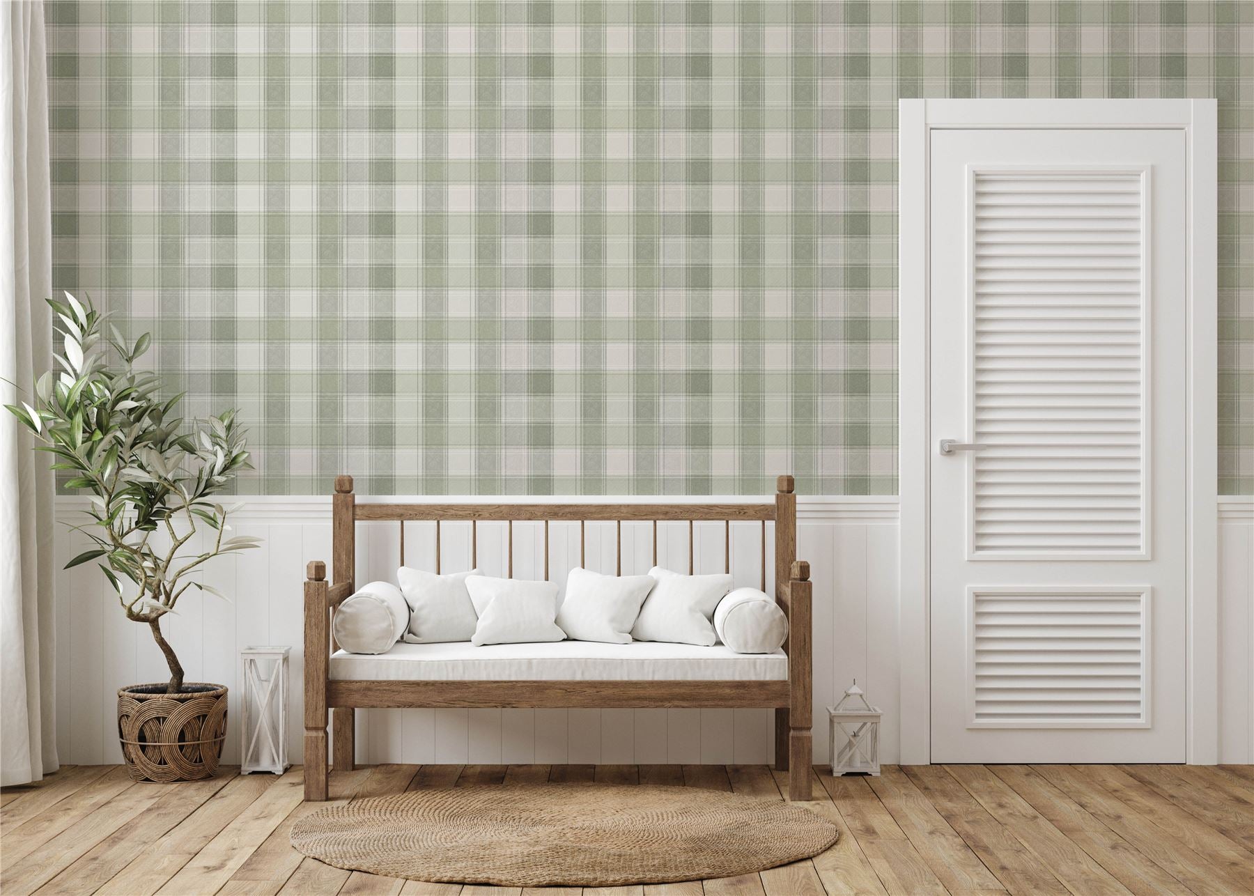 Country Check Sage Wallpaper
