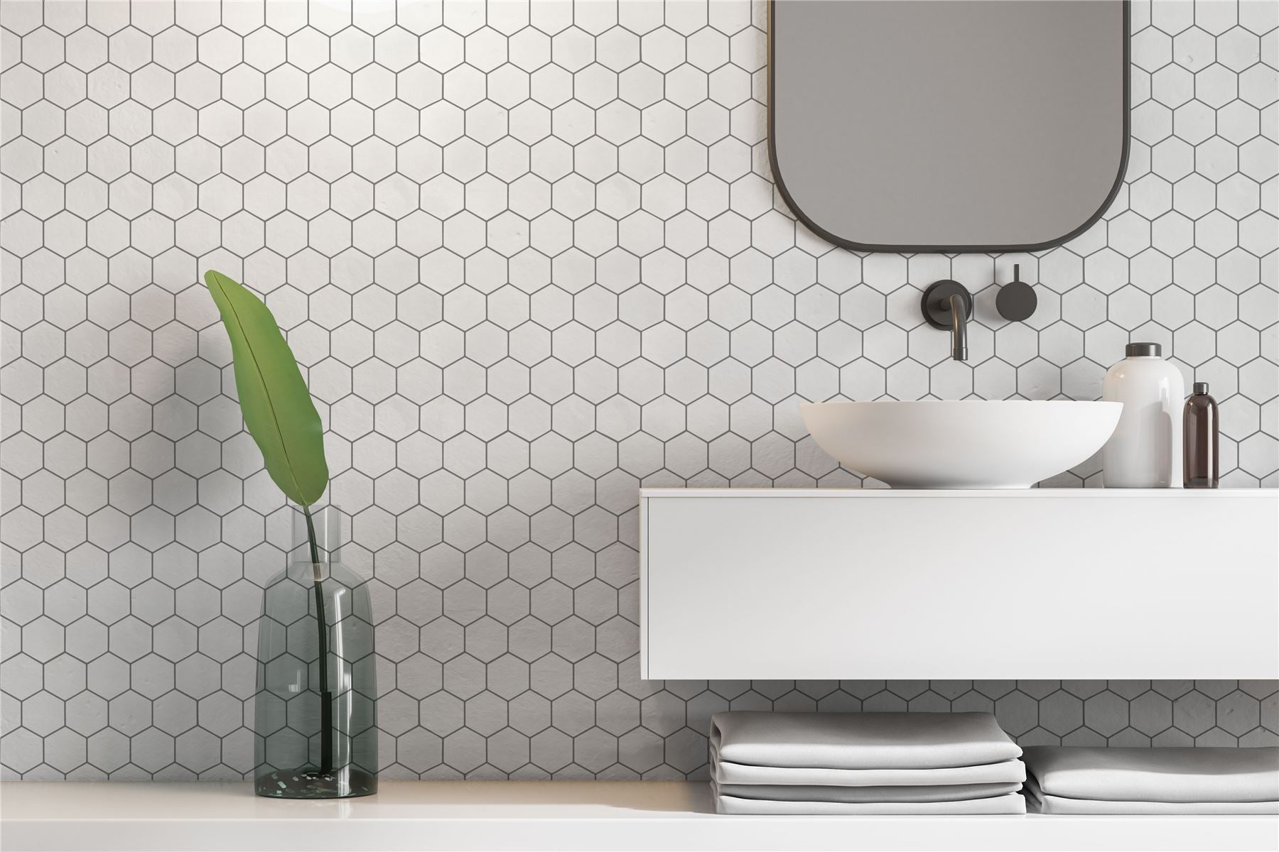 Wall Tile Hexagon 30.5x30.5cm White (5 Tiles Per Pack) - sw30