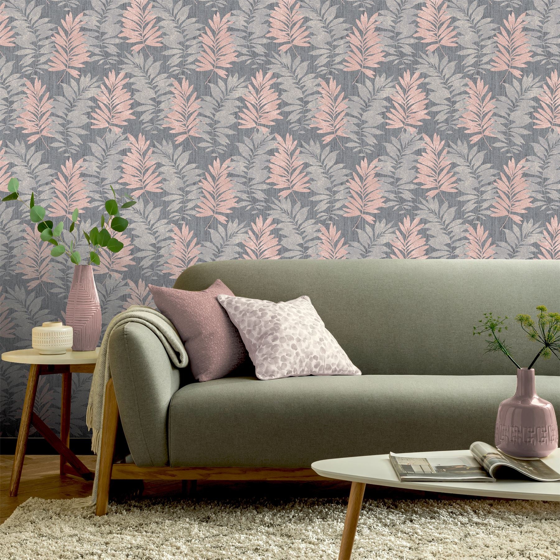 Stardust Palm Pink/Grey Wallpaper