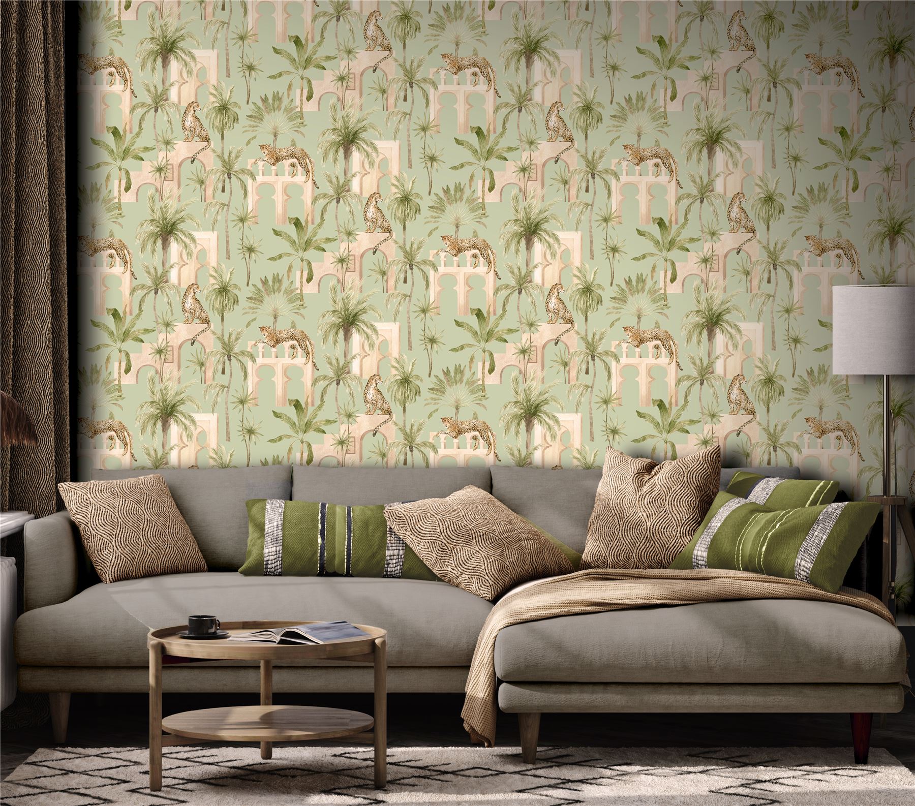 Leopard Arches Sage Green Wallpaper