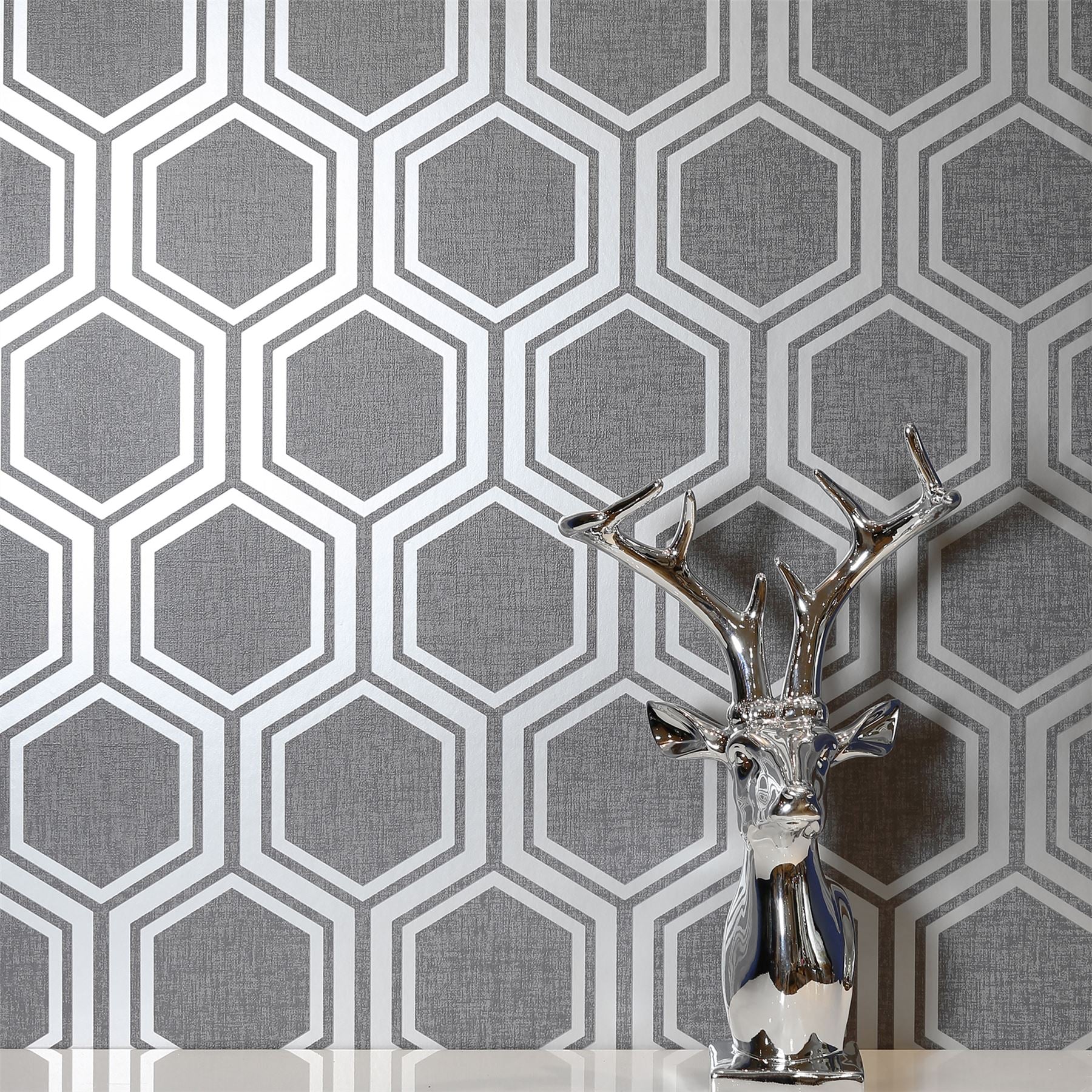 Luxe Hexagon Gunmetal Silver Wallpaper sw12