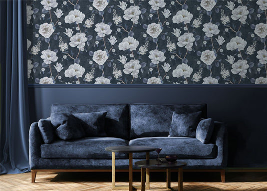 Ashley Floral Navy Wallpaper
