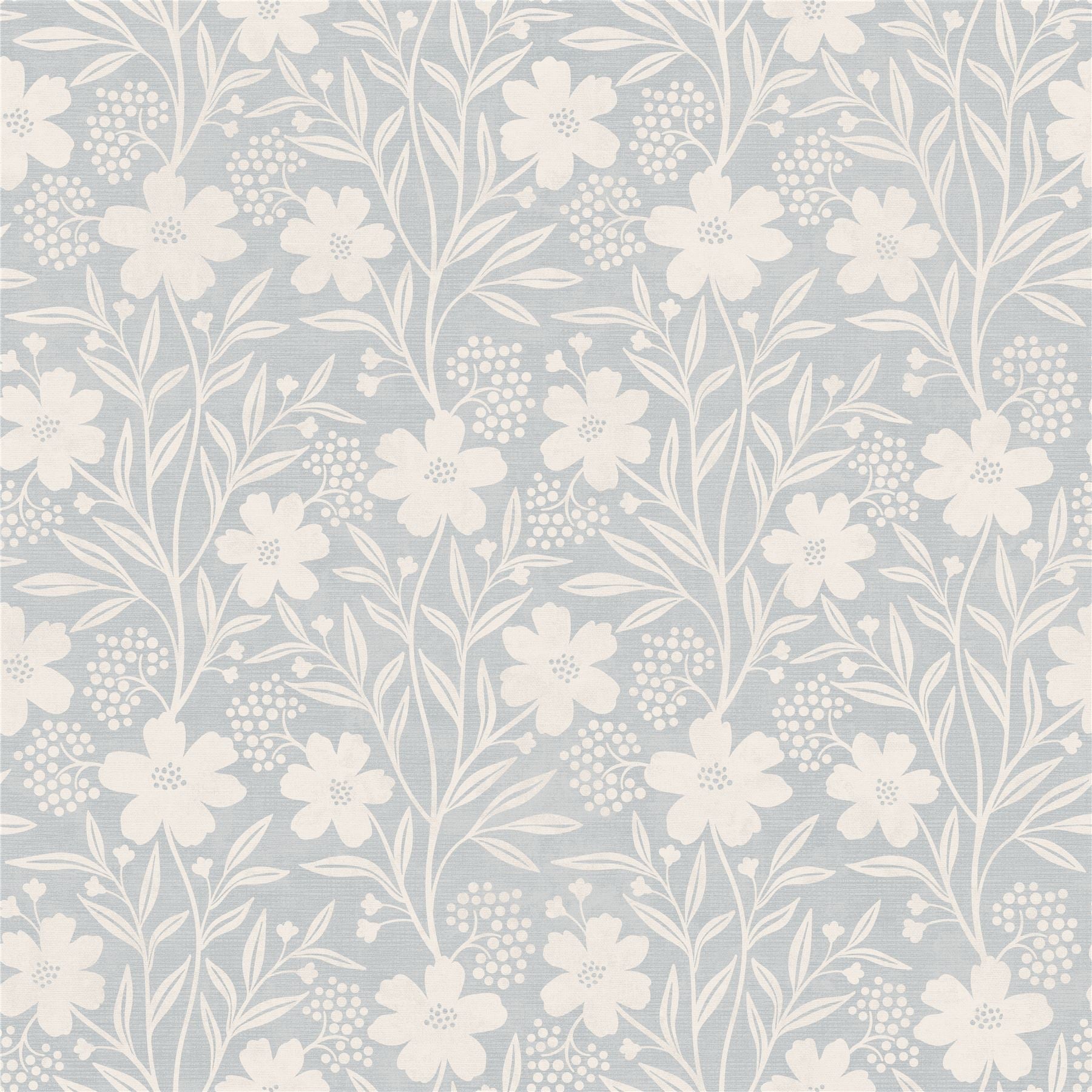 Berry Floral Soft Blue Wallpaper
