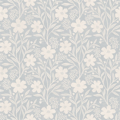 Berry Floral Soft Blue Wallpaper