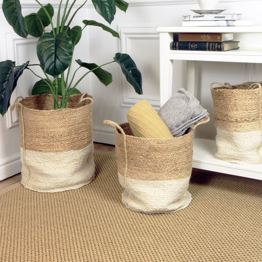 Beckenham 100% Jute Round 35x35x42cm Cream Block Set of 3 Baskets