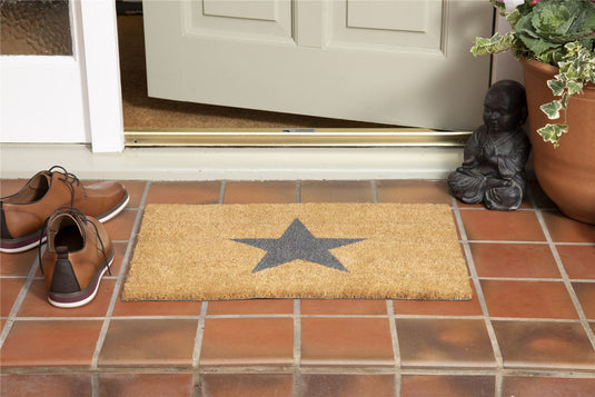 Astley Printed Star PVC Backed Coir 40x60cm Natural Charcoal Doormat