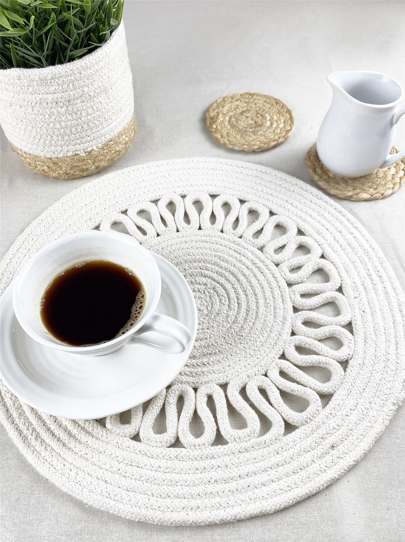 Nene  Round Cotton Sprial 38cm Cream Set of 2 Placemats