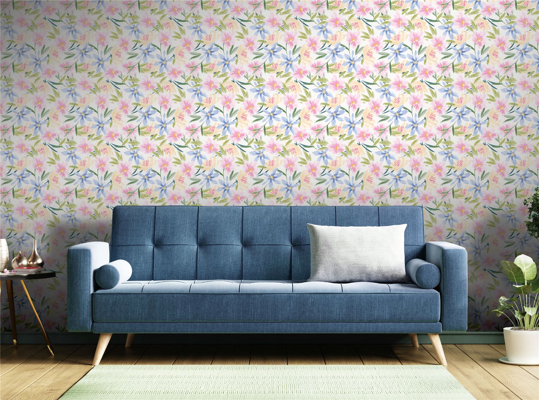 Watercolour Floral White Wallpaper