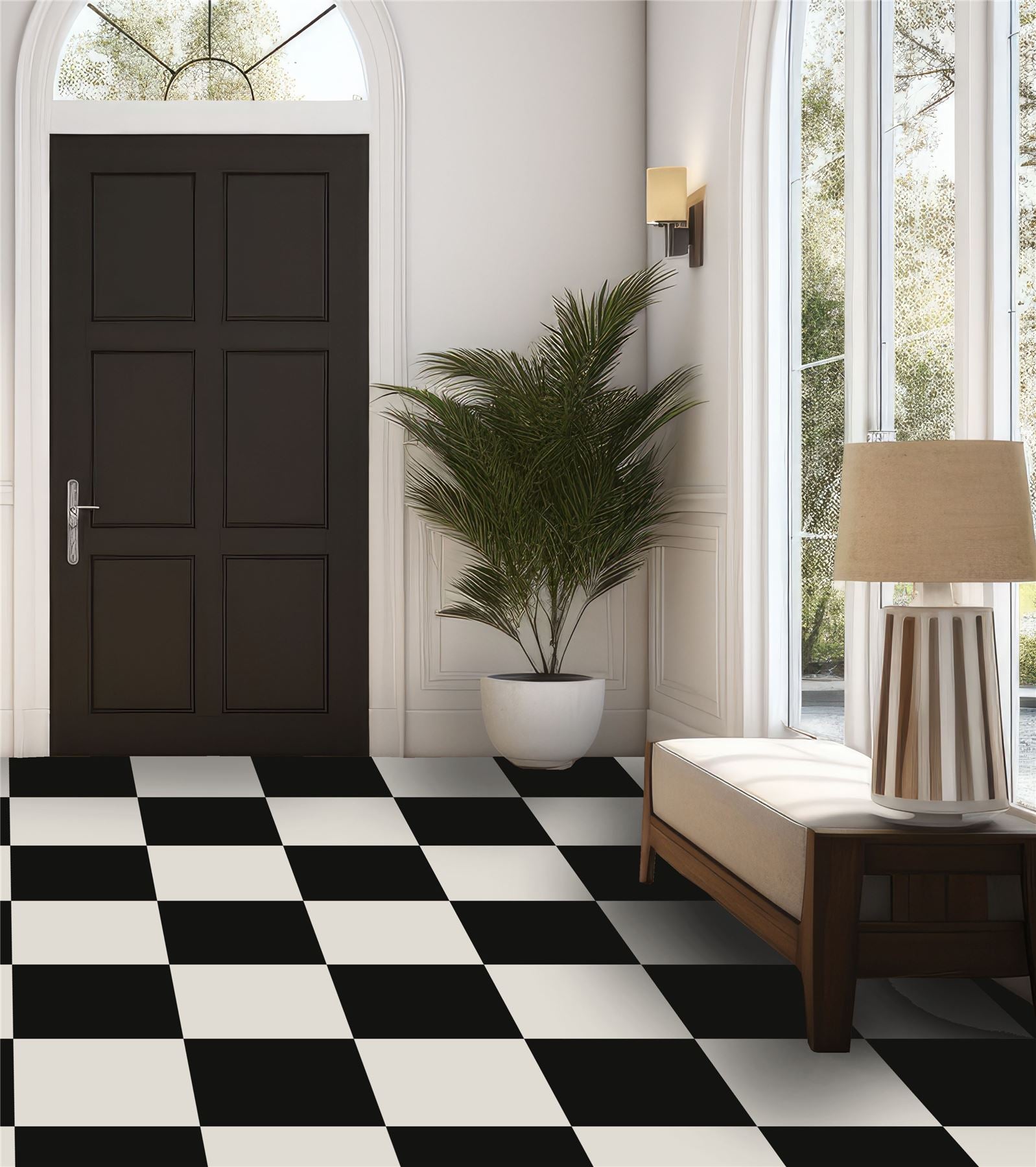 Floor Tile Plain 30.5x30.5cm Black & White (10 Tiles Per Pack) - sw6