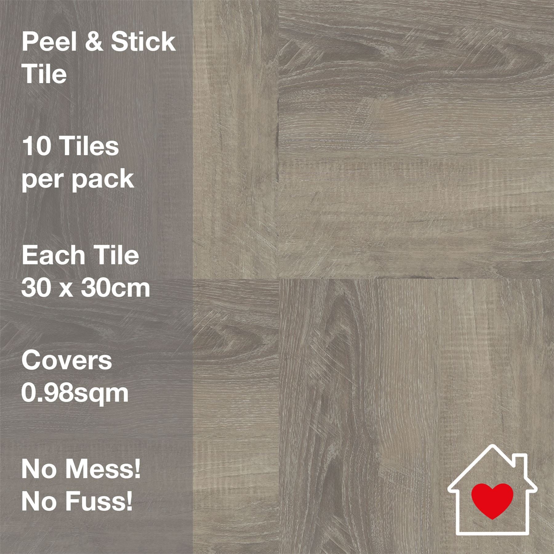 Floor Tile Wood 30.5x30.5cm Taupe (10 Tiles Per Pack) - sw6