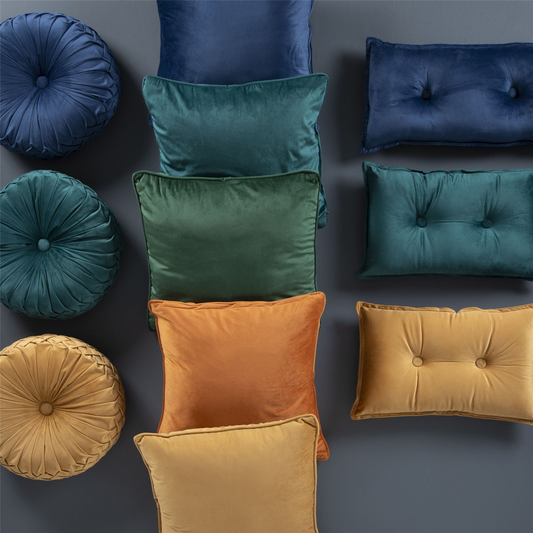 Lake Round Button Velvet Ochre Cushion 35cm