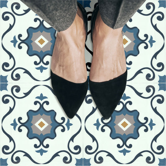 Floor Tile Motif 30.5x30.5cm Blue (10 Tiles Per Pack) - sw6