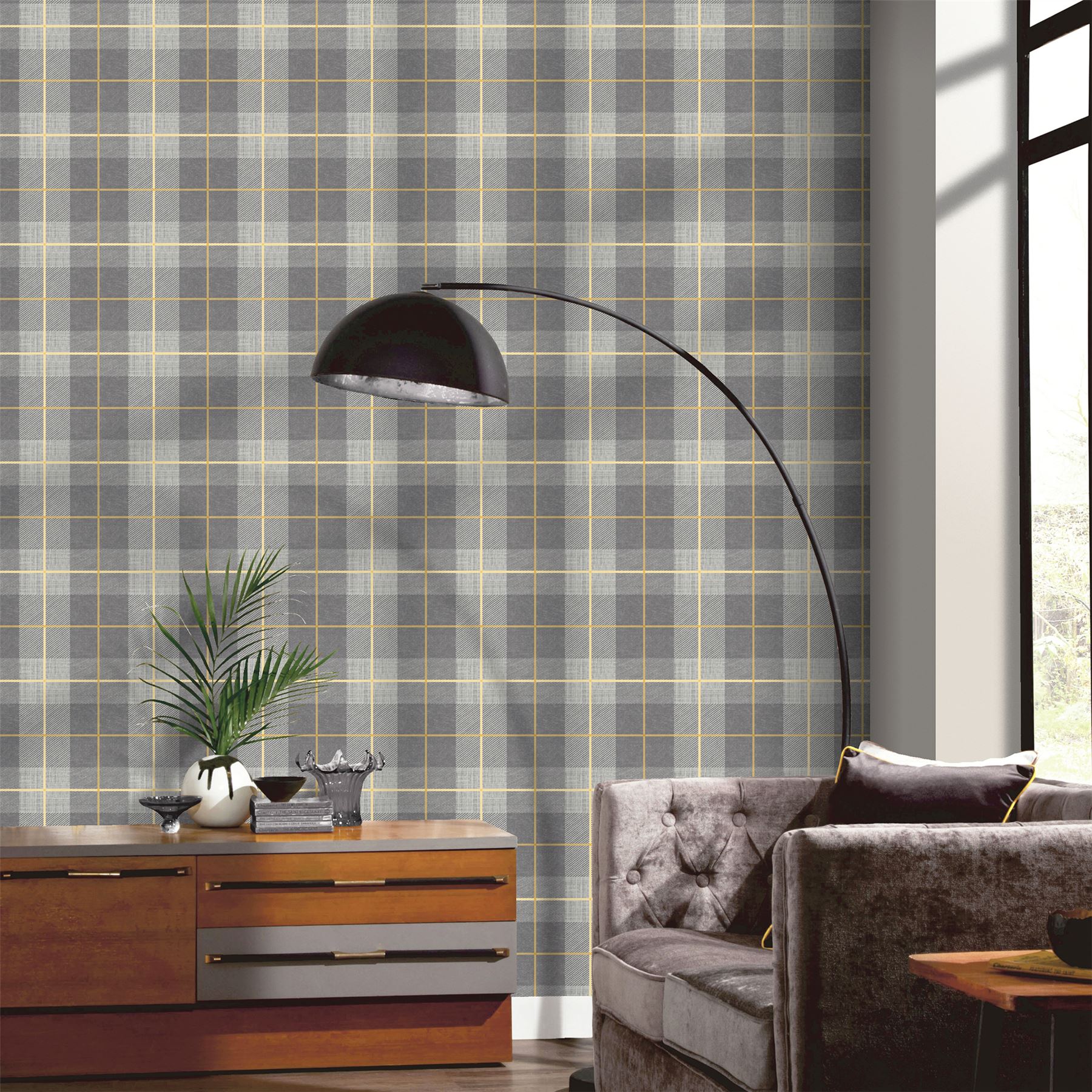 Heritage Tartan Ochre/Grey Wallpaper sw6