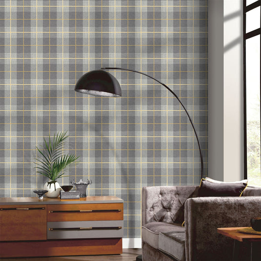 Heritage Tartan Ochre/Grey Wallpaper sw6