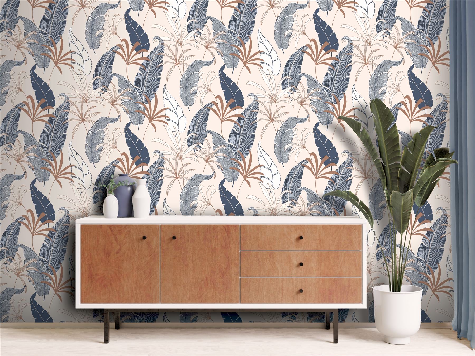 Selago Beige/Blue Wallpaper