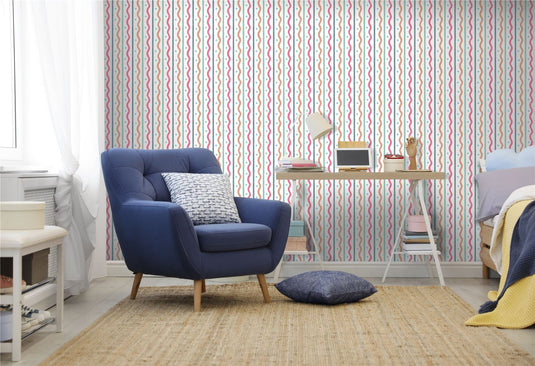 Squiggle Stripe Pink Multi Wallpaper