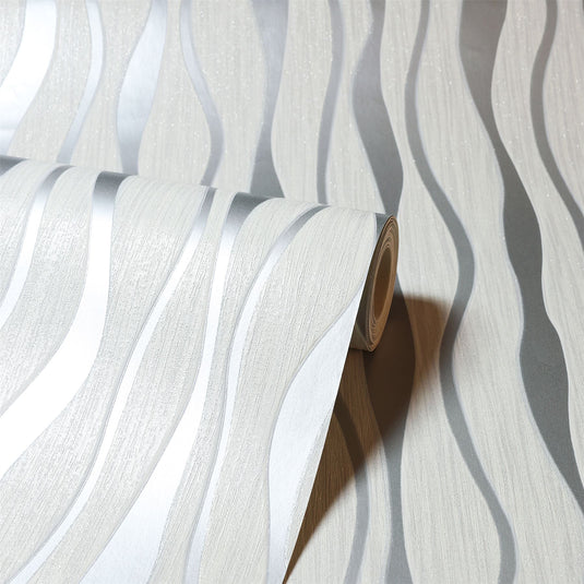 Metallic Wave White/Silver Wallpaper sw12