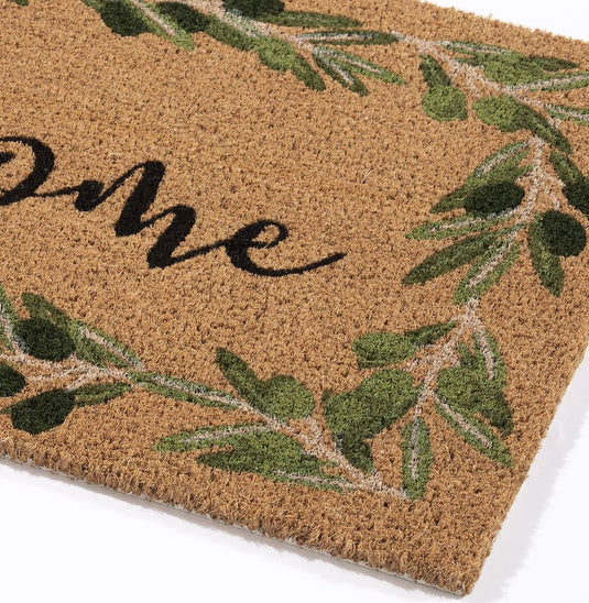 Astley Branch/Welcome Coir 45x75cm Olive Doormat