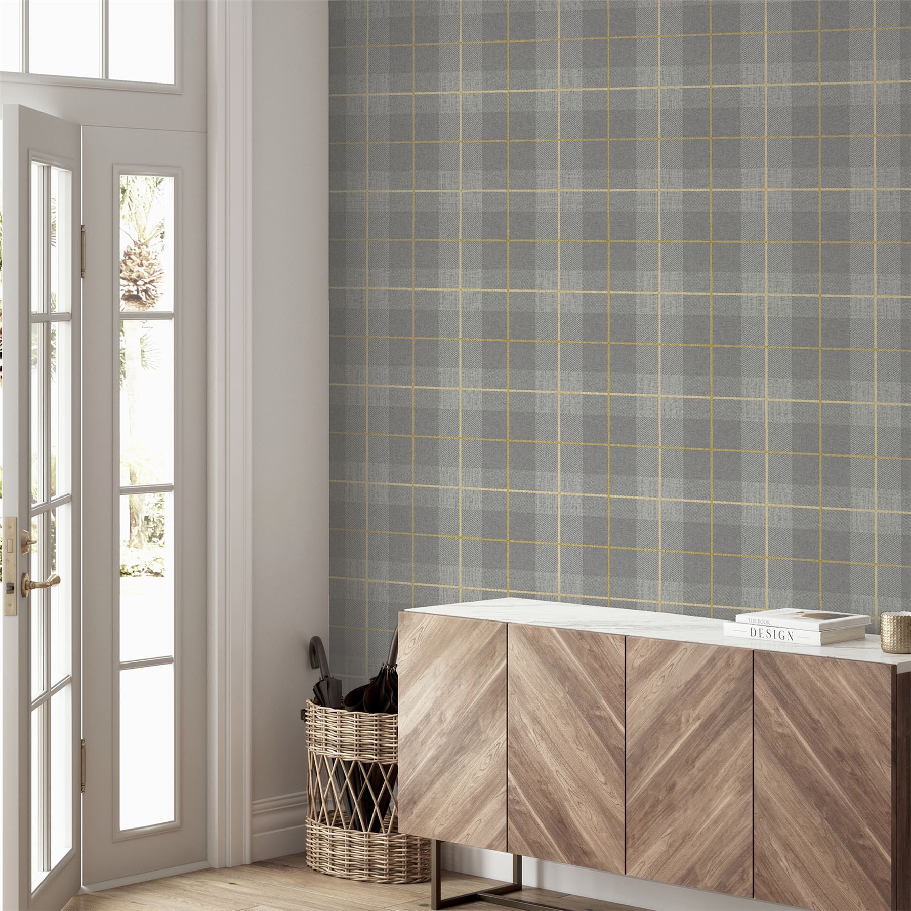 Heritage Tartan Ochre/Grey Wallpaper sw6