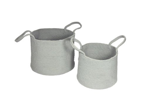 Beckton 100% Cotton Baskets with Handle Grey Set of 2 Baskets