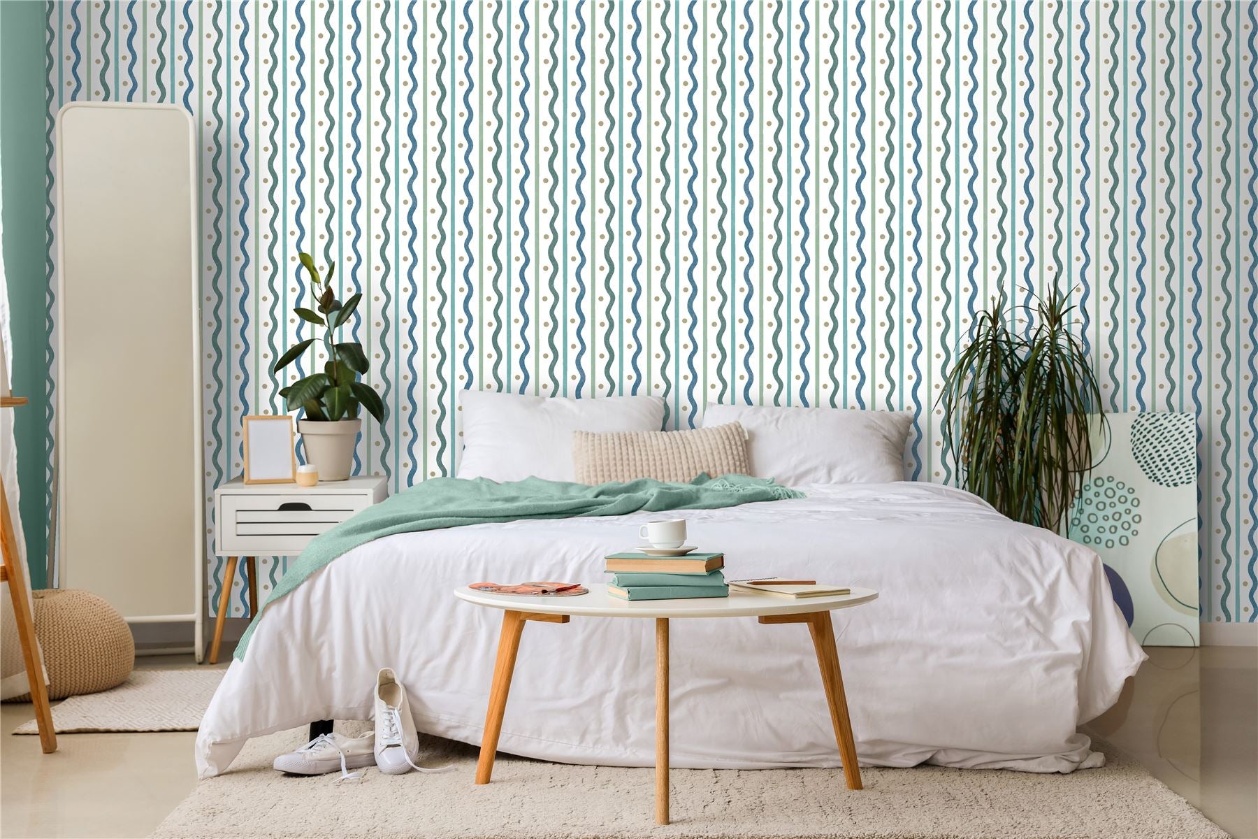 Squiggle Stripe Blue Green Wallpaper